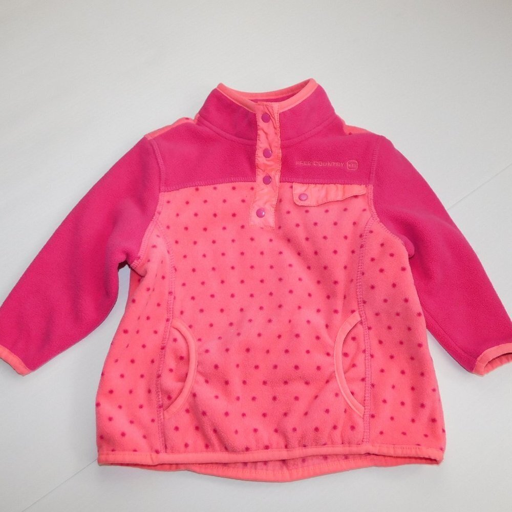 Free Country 1/4 Snap Pullover Pink Polka Dot Fleece Jacket Top Girls 2T Toddler